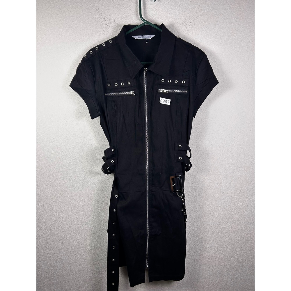 Orchid Bloom Black Punk Utility Mini Dress Grommet Lace Up Back Size 16